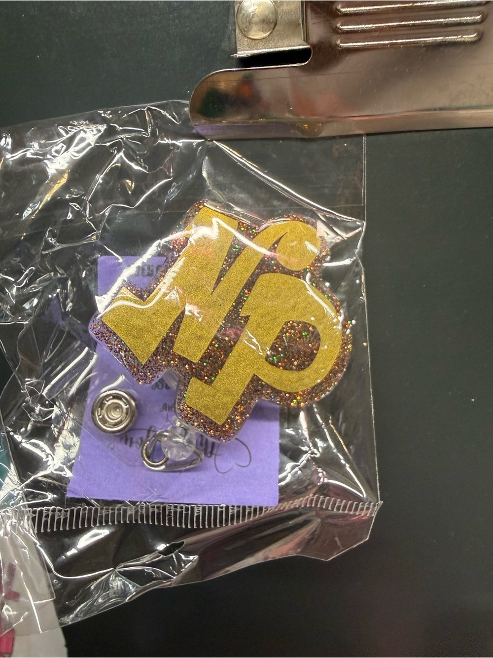 Glitter Initial 'JP' Key & Card Holder - Gold